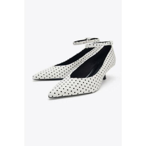 ZARA POLKA DOT LEATHER AND SHEEPSKIN HEELED SHOES - Picture 4 of 6